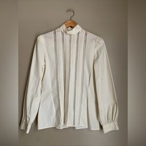 VTG Romantic Victorian Ascot Collection Ivory Collar Blouse 10 Prairie Cottage